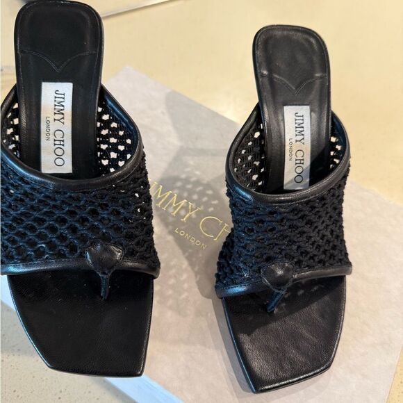 Jimmy Choo Black Mesh Mules Size 37 - Picture 3 of 10
